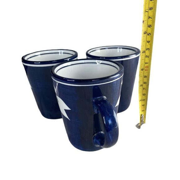 Dansk Sureau Coffee Tea Mugs Cups Set of 3 Handpainted  White Leaves Cobalt Blue - Picture 6 of 6